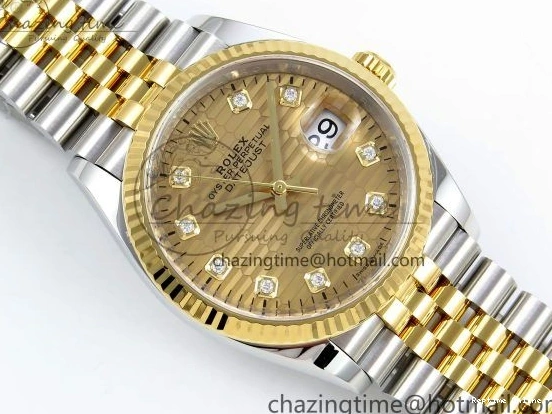 0418 Effortless DateJust 36 126233 Clean 1:1 Best Edition 904L Steel YG Textured Diamonds Dial on SS YG Jubilee Bracelet VR 1500